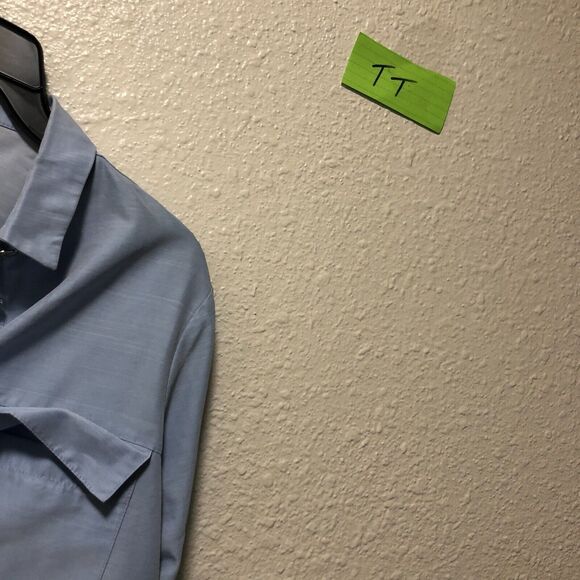 river island womens 14 top blue button up silver buttons large l pockets work tt - Picture 12 of 14